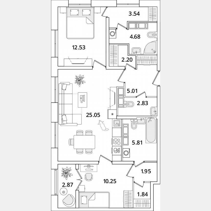 2-к. квартира, 77,1 м², 21/22 эт.