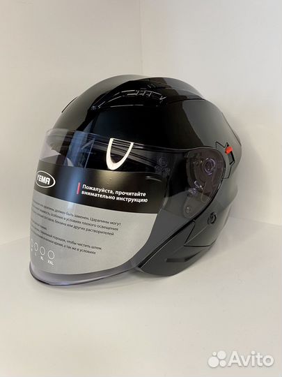 Мото шлем новый открытый с очками черный