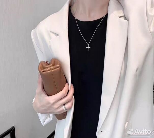 Крестик с бриллиантами муассанитами подвеска сереб