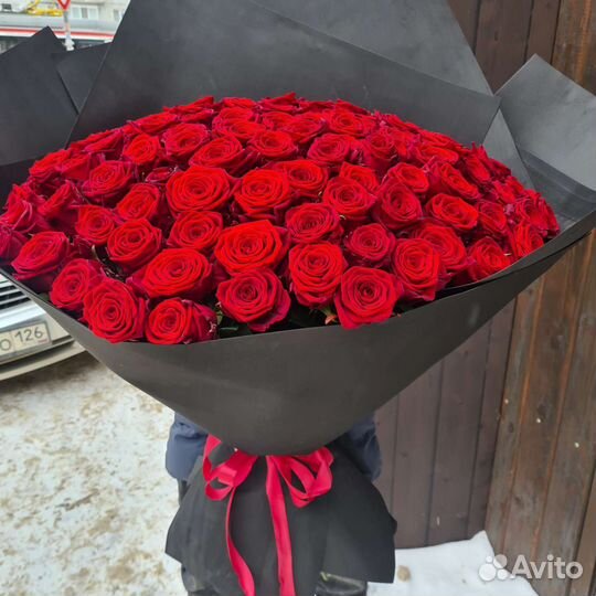 Букет гигант высокие розы 25 51 101 роза крупные