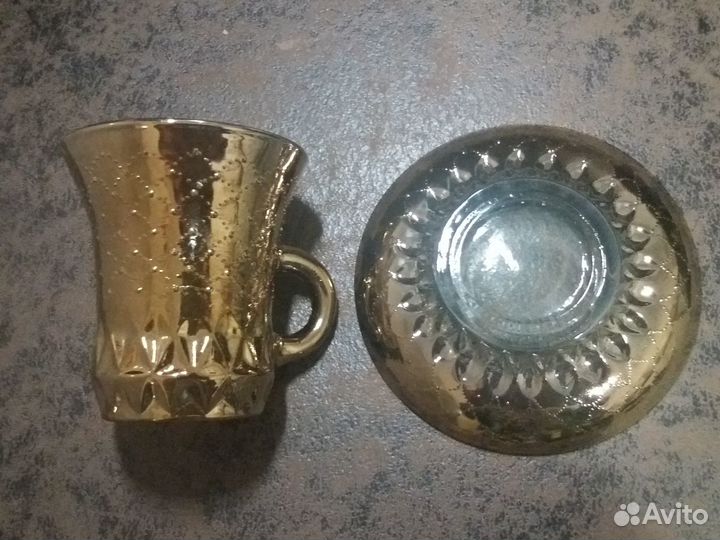 Стеклянный Кофейный сервиз позолота усз