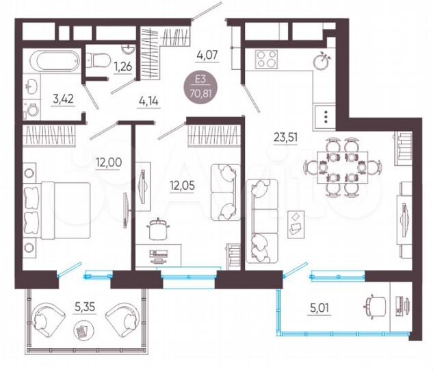 3-к. квартира, 70,8 м², 10/10 эт.