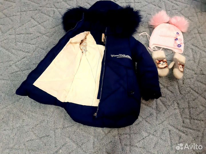 Куртка, пальто на 2-3 года, 92см (шапка, варежки)