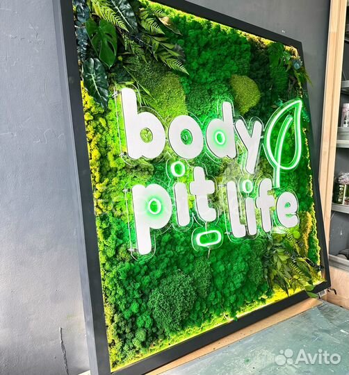 Лого из стабилизированного мха + неон