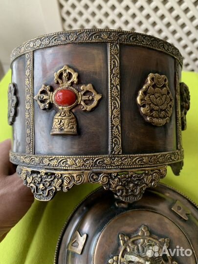 Бронзовая Шкатулка с Камнями Тибет Идия