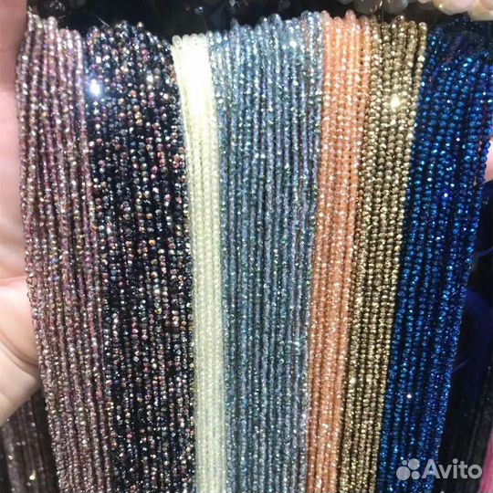 Цветные, хрустальные, граненые бусины 1 мм. нить