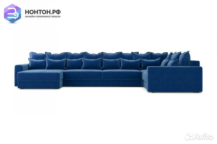 Диван п-образный тик-так Омега темно-синий