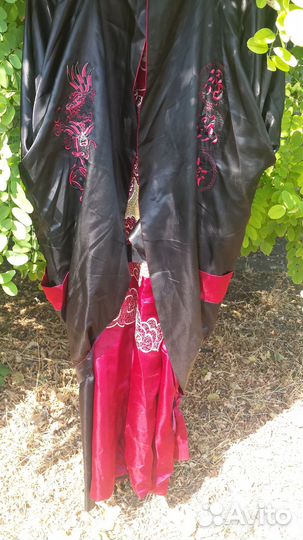 Халат-кимоно, атласный, китайский двухсторонний