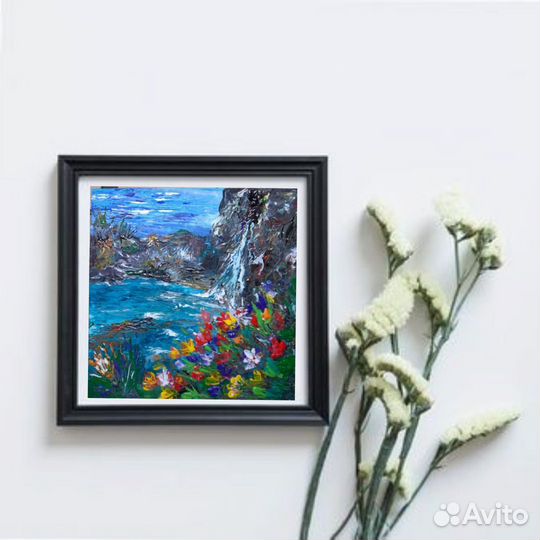 Картина С цветами, картина водопад