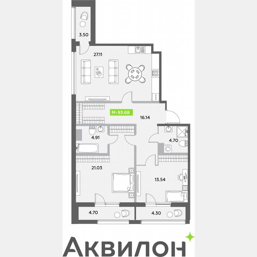 2-к. квартира, 93,7 м², 9/12 эт.