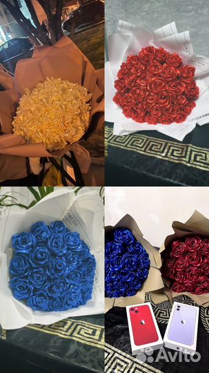 Розы из атласных лент