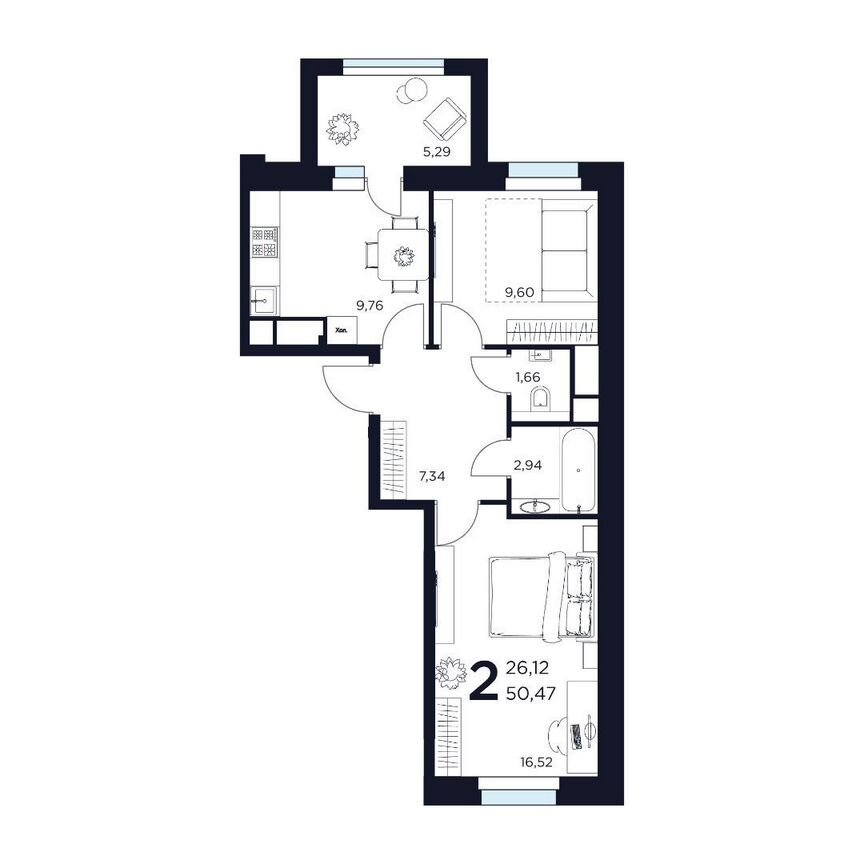 2-к. квартира, 50,5 м², 11/15 эт.