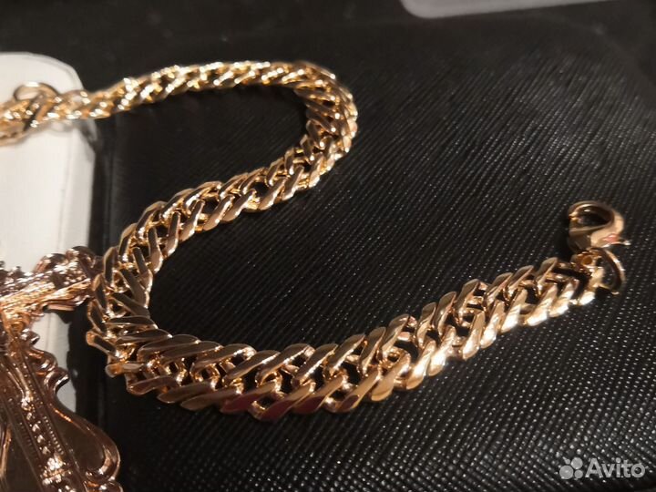 Золотая цепь двойной ромб 9 мм+крест+браслет