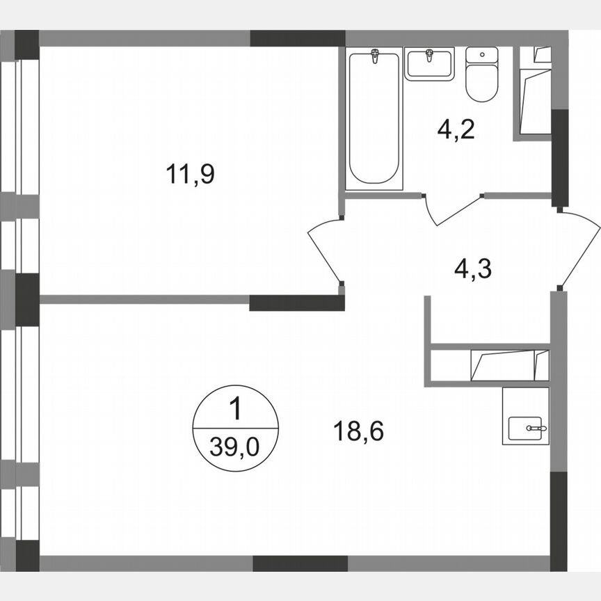 1-к. квартира, 39 м², 19/19 эт.