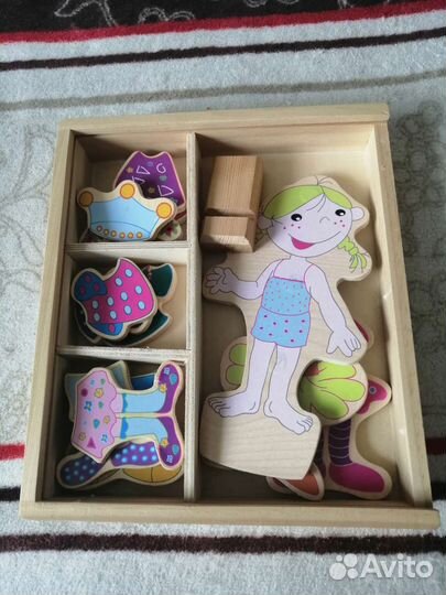 Деревянная кукла с одеждой, магнитная игра, пазл