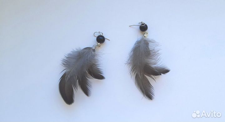 Серьги из перьев чёрного ворона (ручная работа)