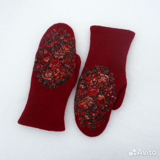 Варежки валяные ручной работы из шерсти мериноса