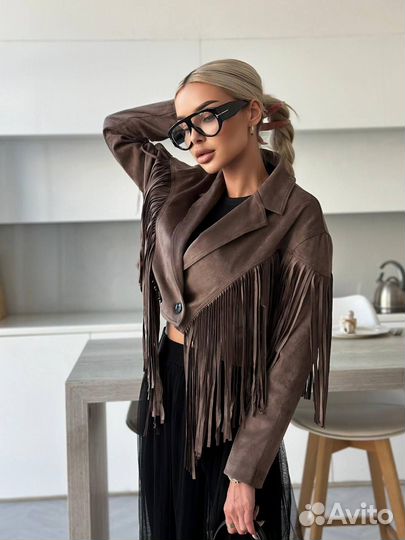 Эффектная замшевая косуха с бахромой YSL S.M.L