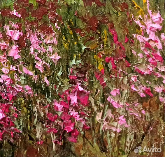 Картина маслом Иван-чай Полевые цветы Пейзаж