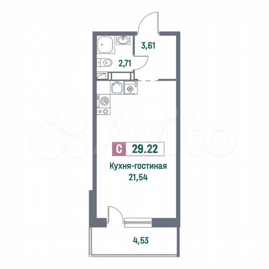 Квартира-студия, 29,2 м², 10/16 эт.