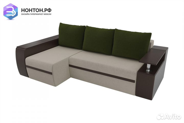 Диван угловой еврокнижка Ричмонд бежевый / коричне