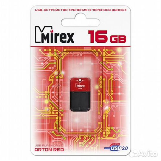Флешка 16GB Mirex Arton, USB 2.0, красный