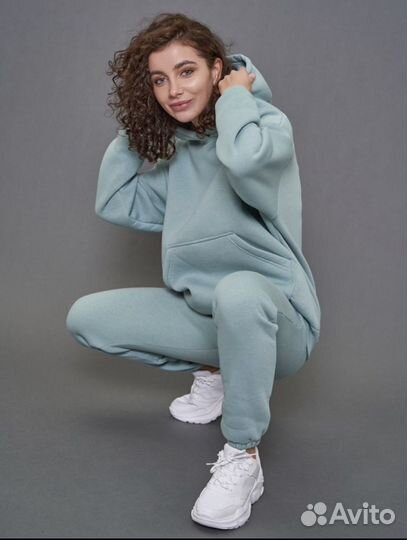 Флисовый теплый костюм мятного и розового цветов