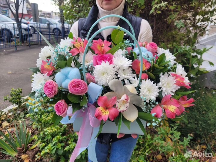 Цветы в коробке с доставкой розы букеты