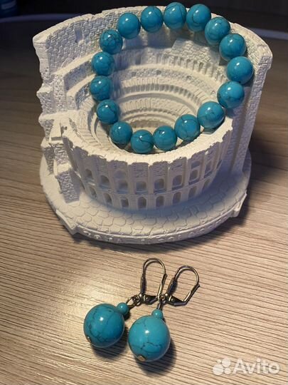 Комплект натуральная бирюза серьги браслет