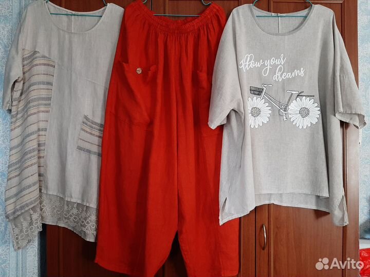 Льняной женский костюм бохо 56-58-60-62 Италия