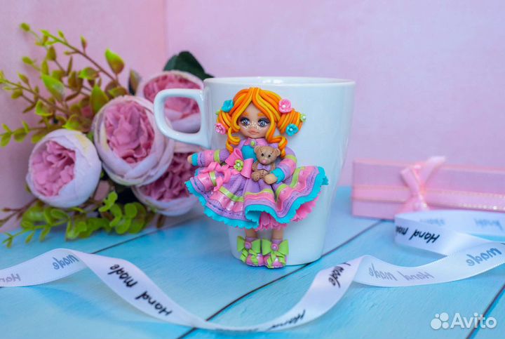 Кружка с декором из полимерной глины Весна