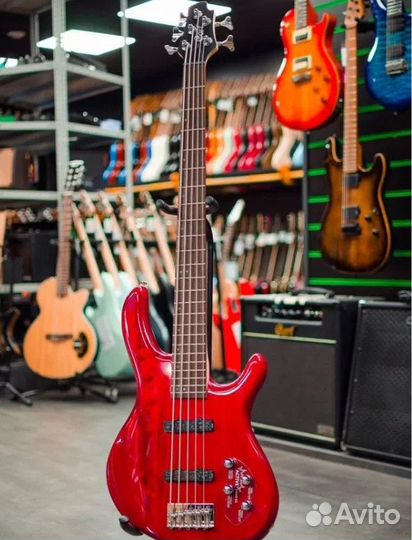 Бас-гитара 5-струнная красная Cort (Комплект)