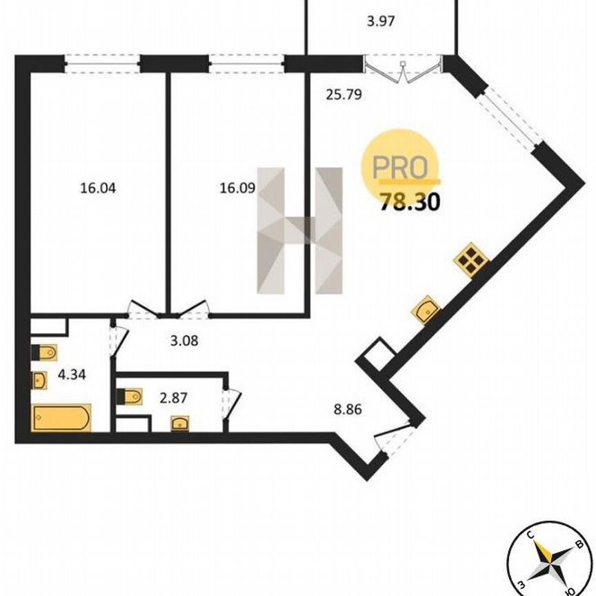 2-к. квартира, 78,3 м², 4/5 эт.