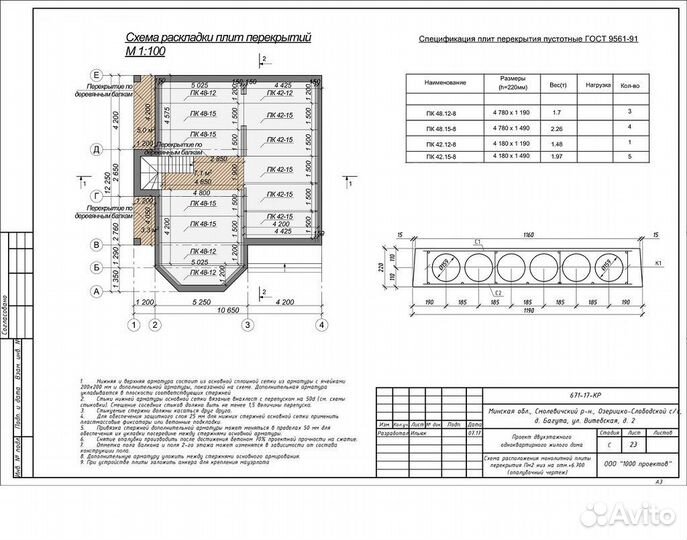 Плиты перекрытия пк 68-12-8