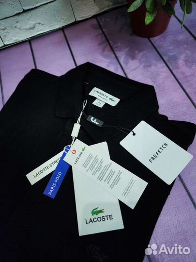 Поло Lacoste чёрное с черным кроко regular fit