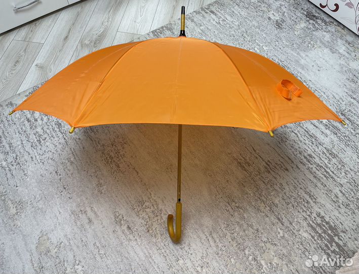 Зонт трость оранжевый с деревянной ручкой