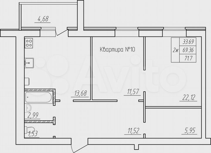2-к. квартира, 71,7 м², 2/5 эт.