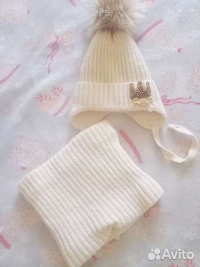 Комплект шапка и снуд, зимний, на 1,5-2 года