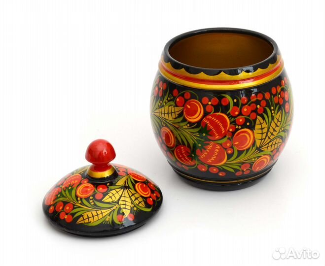 Сахарница деревянная хохлома D11 H16 см. Бочонок р