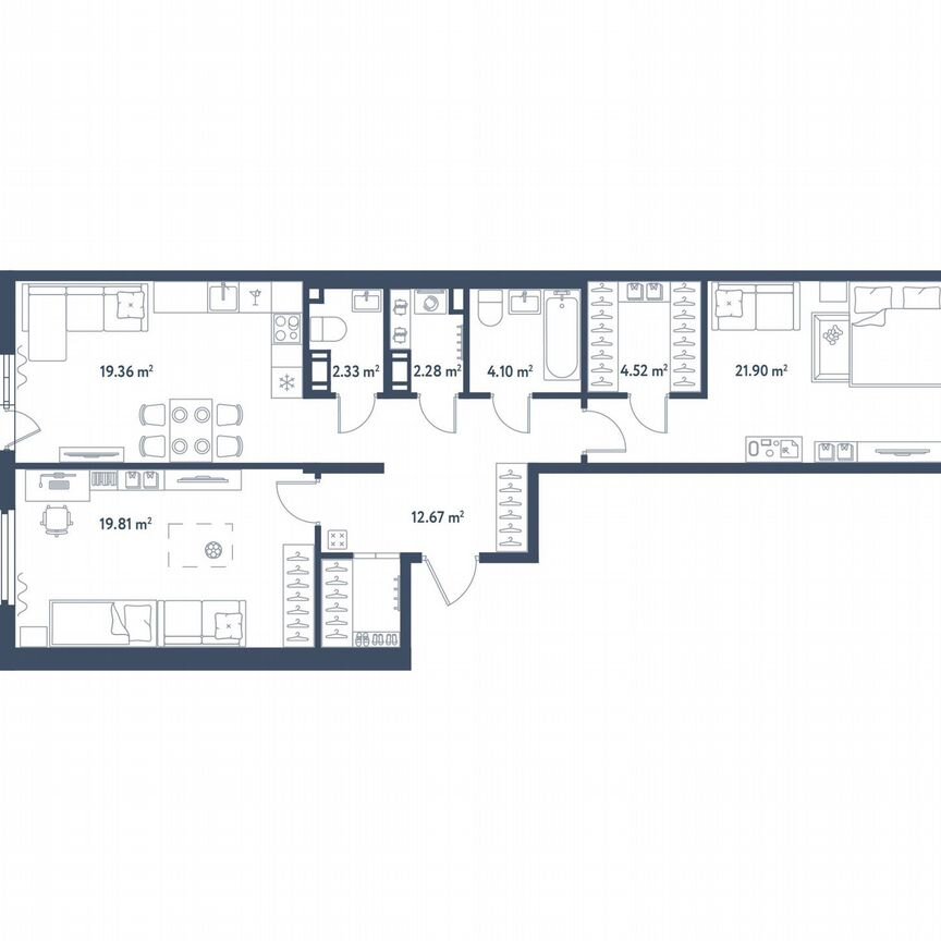 2-к. квартира, 91,3 м², 8/11 эт.