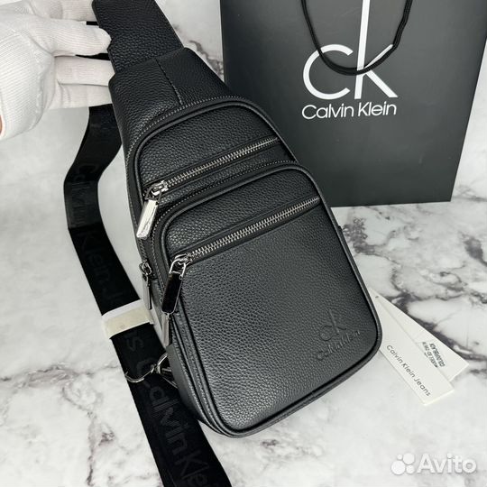 Сумка нагрудная кожаная calvin klein мужская