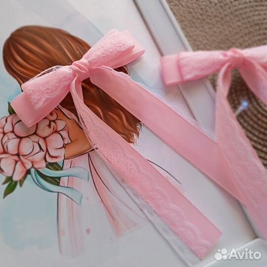 Розовая заколка-бант с фатином для волос 1 шт