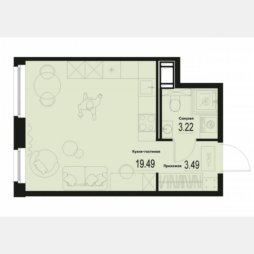 Квартира-студия, 26,2 м², 3/12 эт.