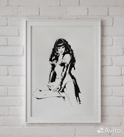 Пинап девушка. Перо и тушь