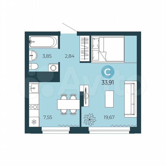 Квартира-студия, 33,9 м², 6/10 эт.
