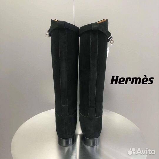 Сапоги Hermes пряжка натуральная замша