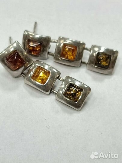 Серьги с янтарём серебро 925