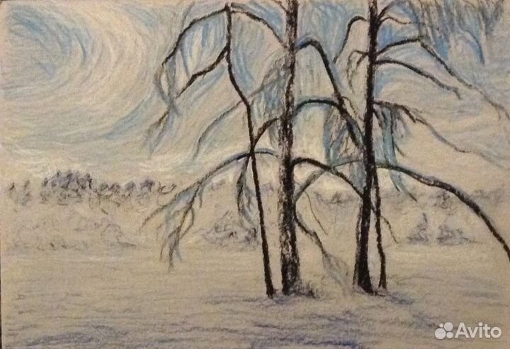 Картина рисунок -Зимний пейзаж