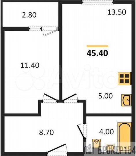 1-к. квартира, 45,5 м², 2/9 эт.