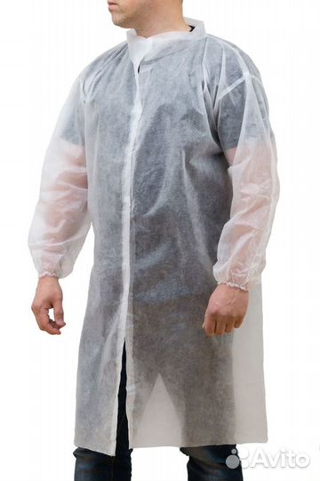 Халат защитный одноразовый спанбонд, белый, ххl